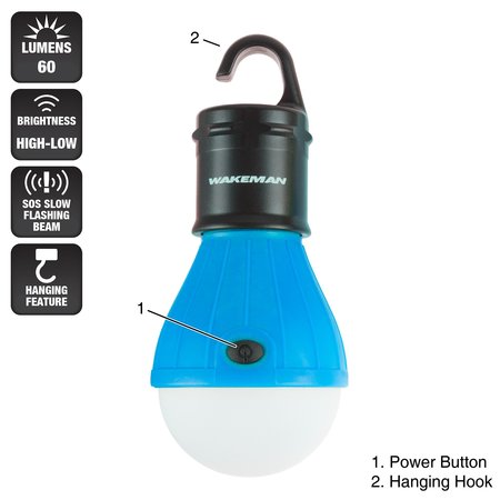Wakeman Portable LED Tent Light Bulbs - Indoor/Outdoor Hanging Light for Camping by Blue, 2PK 75-CL1020